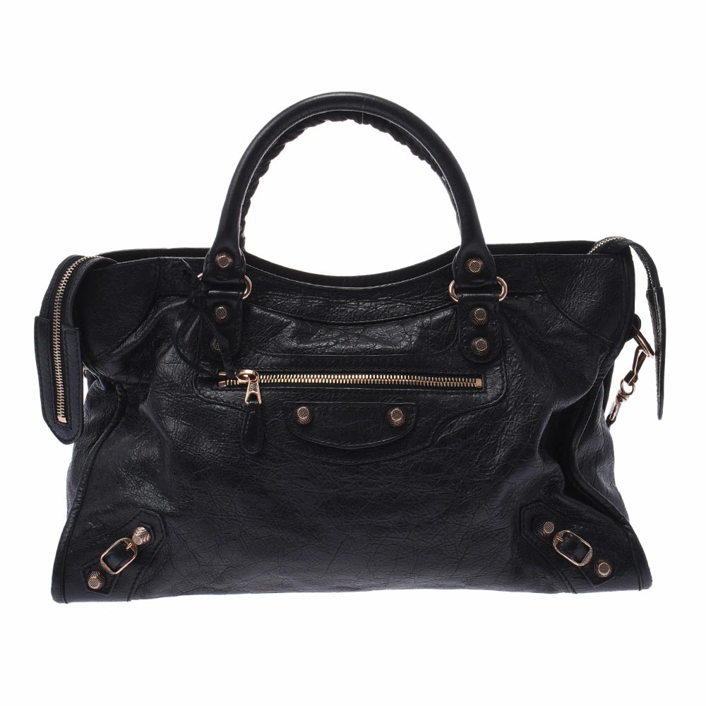 BALENCIAGA The Giant City Bag Black PG Embossed Leather Handbag
